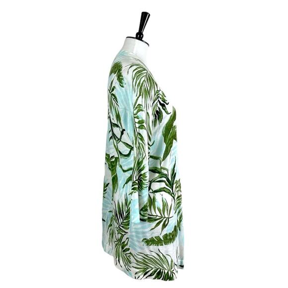 Roz & Ali Dressbarn Long Sweater Cardigan Lightweight Green Tropical Size Large - Picture 3 of 10